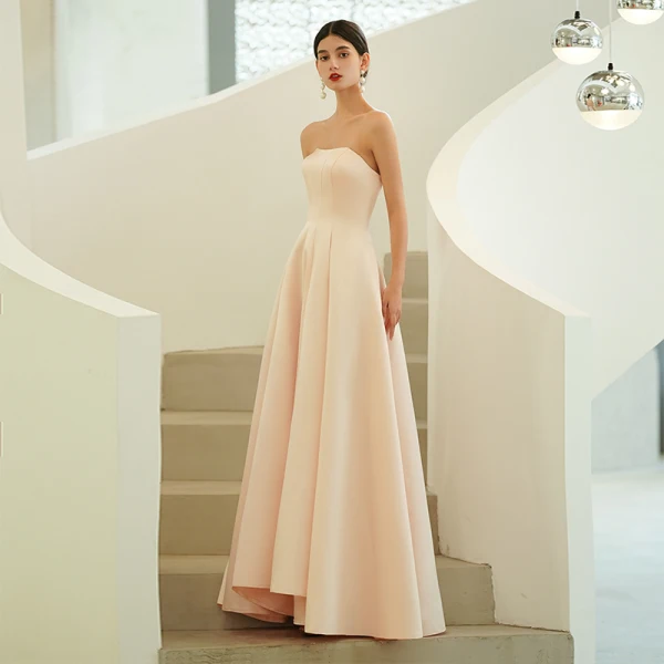 Élégant Rougissant Rose Organza Promo Robe De Bal 2022 Princesse Bustier Sans Manches Dos Nu Longue Robe De Ceremonie