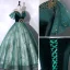 Elegant Dark Green Beading Sequins Prom Dresses 2023 Ball Gown Off-The-Shoulder Short Sleeve Backless Floor-Length / Long Prom Formal Dresses