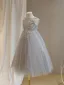 Bling Bling Grey Beading Pearl Sequins Birthday Flower Girl Dresses 2024 A-Line / Princess Scoop Neck Sleeveless Backless Bow Floor-Length / Long Tulle