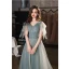 Chic / Beautiful Green Beading Sequins Prom Dresses 2022 A-Line / Princess V-Neck Short Sleeve Backless Floor-Length / Long Formal Dresses