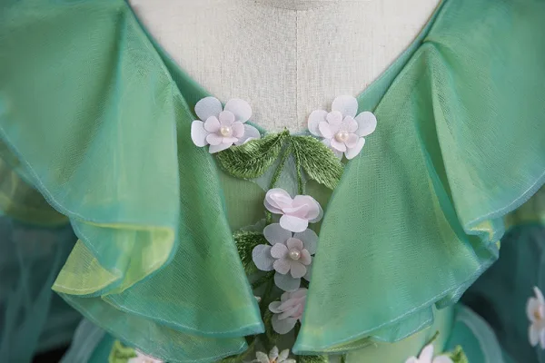 Flower Fairy Sage Green Appliques Lace Flower Birthday Flower Girl Dresses 2024 Ball Gown V-Neck Bell sleeves Court Train Flower Girl Dresses