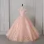 Élégant Rougissant Rose Fait main Perlage Paillettes En Dentelle Fleur Robe De Bal 2026 Robe Boule De l'épaule Sans Manches Dos Nu Longue Tulle Robe De Ceremonie