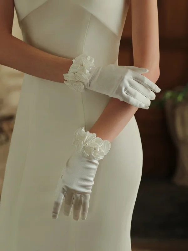 Vintage / Originale Ivoire Satin Fleur Mariage Gants Mariage 2025