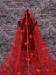 Chic / Beautiful Red Butterfly Chapel Train Wedding Veils 2025 3.5 m Tulle