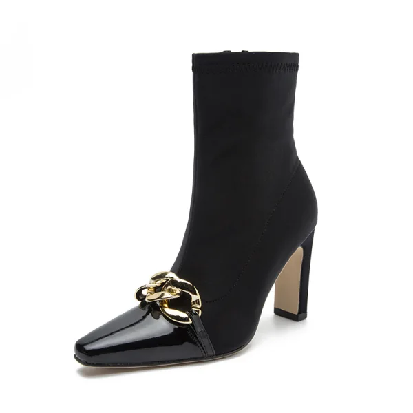 Fashion Black Street Wear Fall Winter Womens Boots 2023 9 cm Thick Heels Pointed Toe Womens Boots