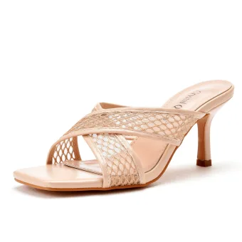 Simple Beige Désinvolte Sandales Femme 2022 7 Cm Talons Aiguilles Peep Toes Bout Ouvert Sandales Talons Hauts