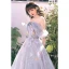 Flower Fairy Sky Blue Appliques Organza Prom Dresses 2023 A-Line / Princess Off-The-Shoulder Sleeveless Backless Floor-Length / Long Prom Formal Dresses