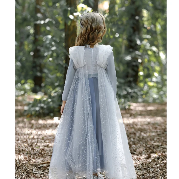 Chic / Beautiful Sky Blue Sequins Birthday Flower Girl Dresses 2023 A-Line / Princess High Neck Floor-Length / Long Tulle Flower Girl Dresses