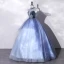 Elegant Pool Blue Beading Sequins Lace Flower Prom Dresses 2022 Ball Gown High Neck Puffy Short Sleeve Floor-Length / Long Formal Dresses