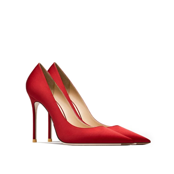 Schöne Champagner Büro OL Satin Pumps 2024 10 cm Stilettos Spitzschuh Pumps Hochhackige