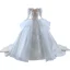 Luxury / Gorgeous Sparkly White Handmade  Beading Pearl Rhinestone Sequins Cascading Ruffles Wedding Dresses 2023 Ball Gown Scoop Neck Long Sleeve Backless