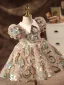 Chic / Beautiful Blushing Pink Beading Pearl Sequins Flower Girl Dresses 2022 Ball Gown V-Neck Puffy Short Sleeve Short Prom Flower Girl Dresses