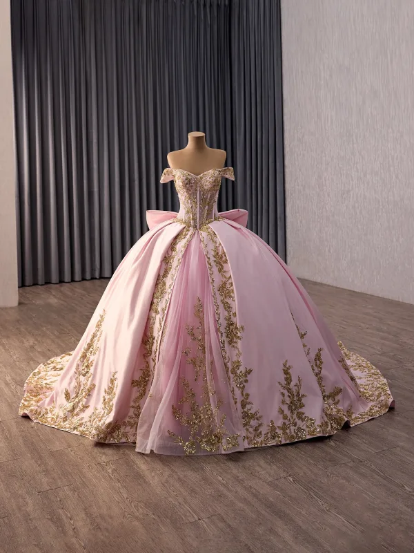 Luxury / Gorgeous Lovely Candy Pink Handmade  Beading Sequins Lace Flower Prom Dresses 2026 Ball Gown Off-The-Shoulder Sleeveless Backless Bow