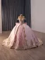 Luxury / Gorgeous Lovely Candy Pink Handmade  Beading Sequins Lace Flower Prom Dresses 2026 Ball Gown Off-The-Shoulder Sleeveless Backless Bow