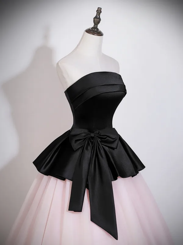 Ethereal Blushing Pink Prom Dresses 2026 Ball Gown Strapless Sleeveless Backless Bow Floor-Length / Long Tulle Formal Dresses