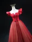Chic / Beautiful Burgundy Dot Bow Sash Prom Dresses 2025 A-Line / Princess Square Neckline Short Sleeve Backless Floor-Length / Long Prom Formal Dresses