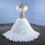 Luxury / Gorgeous White Beading Sequins Cascading Ruffles Wedding Dresses 2022 Trumpet / Mermaid Scoop Neck Short Sleeve Court Train Wedding