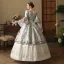Vintage / Retro Medieval White Lace Flower Bow Prom Dresses 2024 Ball Gown Square Neckline Bell sleeves Floor-Length / Long Prom Formal Dresses