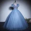 Elegant Sky Blue Beading Sequins Prom Dresses 2023 Ball Gown V-Neck Short Sleeve Backless Floor-Length / Long Prom Formal Dresses