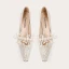 Schöne Beige Perle Pailletten Spitze Blumen Brautschuhe 2023 Leder 7 cm Stilettos Spitzschuh Hochzeit Pumps Hochhackige