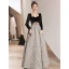 Chic / Beautiful Black Suede Prom Dresses 2022 A-Line / Princess Square Neckline Rhinestone Long Sleeve Floor-Length / Long Formal Dresses