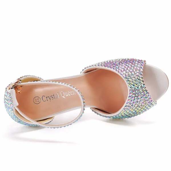 Charmant Weiß Multifarben Strass Brautschuhe 2022 11 cm Stilettos Peeptoes Hochzeit Sandaletten Hochhackige