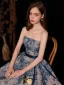 Vintage / Retro Ocean Blue Prom Dresses 2022 A-Line / Princess Square Neckline Puffy Short Sleeve Sash Backless Floor-Length / Long Prom Formal Dresses