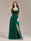 Simple Vert Foncé Perlage Paillettes Fendue devant Robe De Bal 2024 Princesse Bretelles Spaghetti Sans Manches Dos Nu Longue Promo Robe De Ceremonie