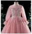 Chic / Beautiful Candy Pink Evening Party Flower Girl Dresses 2022 Ball Gown Scoop Neck Beading Pearl Lace Flower Sequins Long Sleeve Floor-Length / Long Flower Girl Dresses