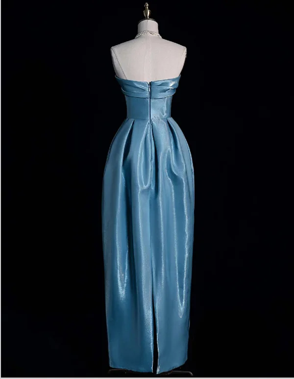 Chinese style Pool Blue Evening Dresses 2024 Trumpet / Mermaid Strapless Sleeveless Backless Floor-Length / Long Evening Party Formal Dresses