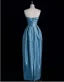 Chinese style Pool Blue Evening Dresses 2024 Trumpet / Mermaid Strapless Sleeveless Backless Floor-Length / Long Evening Party Formal Dresses