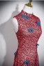Chiński Styl Vintage Burgund Z Koronki Bal Cheongsam 2025 Syrena / Rozkloszowane Wysokiej Szyi Bez Rękawów Długie