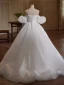 Vintage / Originale Blanche Appliques Robe De Bal 2024 Robe Boule De l'épaule Gonflée Manches Courtes Dos Nu Longue Promo Robe De Ceremonie
