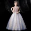 Charmant Bleu Ciel Perlage Étoile Paillettes Anniversaire Robe Ceremonie Fille 2022 Robe Boule Encolure Dégagée Sans Manches Dos Nu Longue Robe Ceremonie Fille