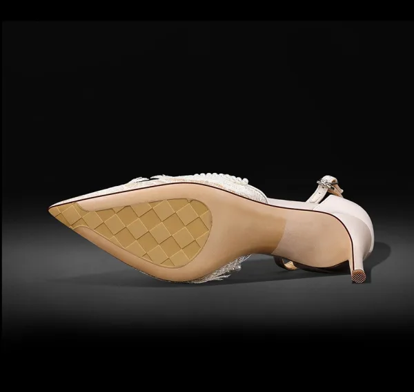 Élégant Blanche Perle En Dentelle Chaussure De Mariée 2024 8 cm Talons Aiguilles À Bout Pointu Mariage Talons Hauts