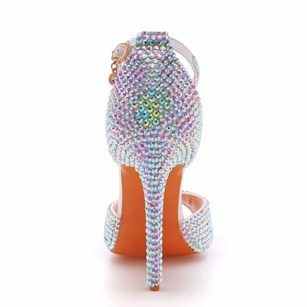 Glitzernden Multifarben Strass Abend Sandalen Damen 2022 Knöchelriemen 11 cm Stilettos Peeptoes Sandaletten Hochhackige