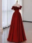 Elegant Burgundy Satin Prom Dresses 2023 A-Line / Princess Ruffle Strapless Sleeveless Backless Floor-Length / Long Prom Formal Dresses