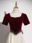 Elegant Black Pearl Rhinestone Sequins Prom Dresses 2026 A-Line / Princess Square Neckline Short Sleeve Backless