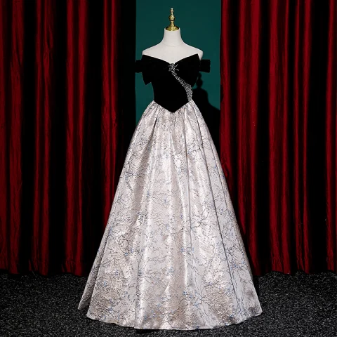 Schöne Schwarz Strass Drucken Abendkleider 2023 A Linie Off Shoulder Ärmellos Rückenfreies Lange Abend Festliche Kleider