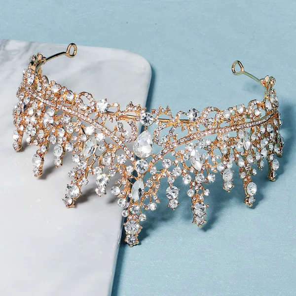 Vintage / Originale Doré Faux Diamant Mariage Tiare 2022 Alliage Accessoire Cheveux Mariage