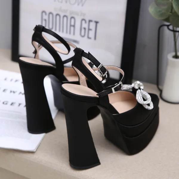 Fashion Mint Green Satin Rhinestone Bow Evening Party Womens Sandals 2023 Ankle Strap 14 cm Stiletto Heels Pointed Toe Sandals High Heels