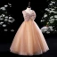 Fashion Champagne Birthday Flower Girl Dresses 2022 A-Line / Princess Square Neckline Sleeveless Backless Pearl Rhinestone Sequins Bow Floor-Length / Long Flower Girl Dresses