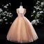 Fashion Champagne Birthday Flower Girl Dresses 2022 A-Line / Princess Square Neckline Sleeveless Backless Pearl Rhinestone Sequins Bow Floor-Length / Long Flower Girl Dresses