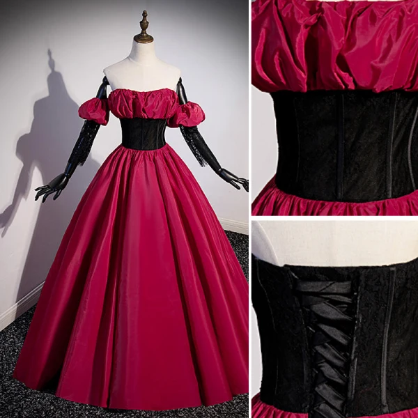 Elegant Burgundy Prom Dresses 2022 Ball Gown Strapless Sleeveless Backless Floor-Length / Long Prom Formal Dresses