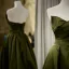 Vintage / Originale Vert Foncé Satin Robe De Bal 2024 Robe Boule Bustier Sans Manches Ceinture Dos Nu Longue Promo Robe De Ceremonie