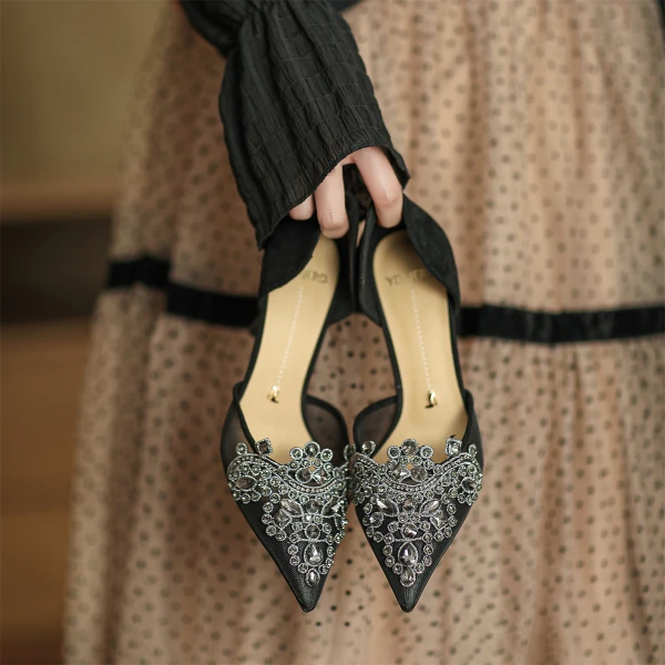 Chic / Beautiful Gold Rhinestone Wedding Shoes 2022 7 cm Stiletto Heels Pointed Toe Wedding Womens Shoes High Heels