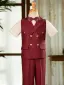 Burgundy Short Sleeve 4-piece Boys Wedding Suits 2025 Pants Shirt Tie Vest