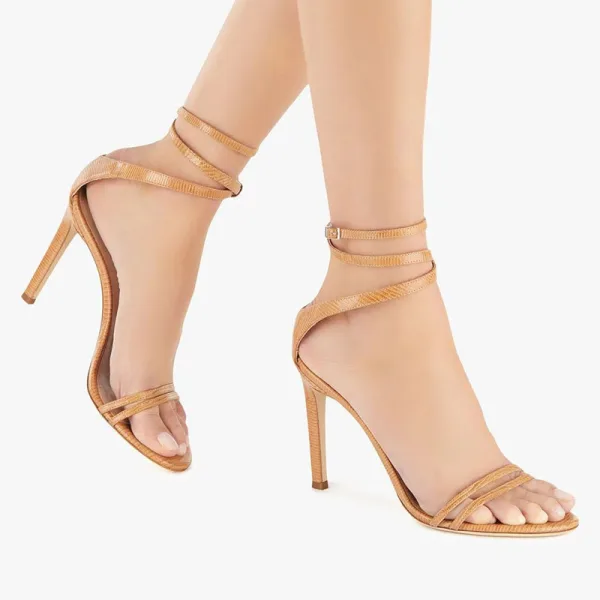 Fashion Brown Street Wear Summer Womens Sandals 2022 Ankle Strap 11 cm Stiletto Heels Open / Peep Toe Sandals High Heels