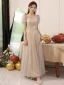 Chic / Beautiful Gold Sequins Bridesmaid Dresses 2023 A-Line / Princess Off-The-Shoulder Short Sleeve Backless Floor-Length / Long Bridesmaid Dresses