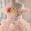 Flower Fairy Blushing Pink Appliques Sequins Birthday Tea-length Flower Girl Dresses 2025 Ball Gown Scoop Neck Short Sleeve